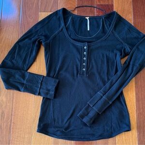 Free People Black Long Sleeve Henley Tee